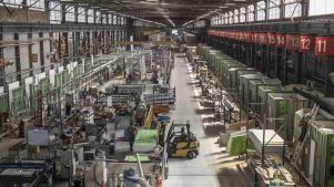 A warehouse with with forklift truck