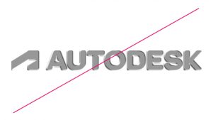 Autodesk primary logo embossed and a red line struck through