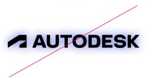 Autodesk primary logo with a glow and a red line struck through