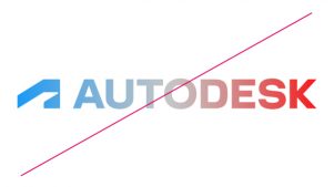 Autodesk primary logo with a gradient and a red line struck through