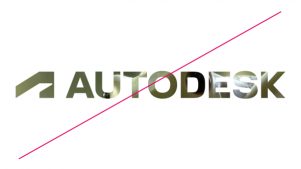 Autodesk primary logo with an image fill and a red line struck through