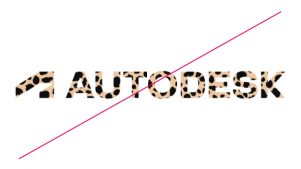 Autodesk primary logo with a pattern and a red line struck through