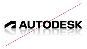 Autodesk primary logo with a reflection and a red line struck through