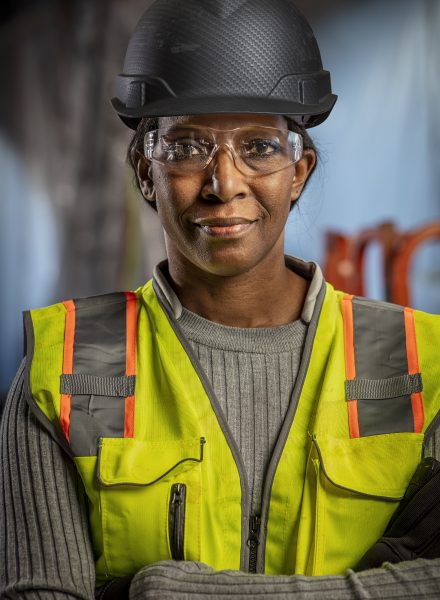 A woman in high visibility clothing