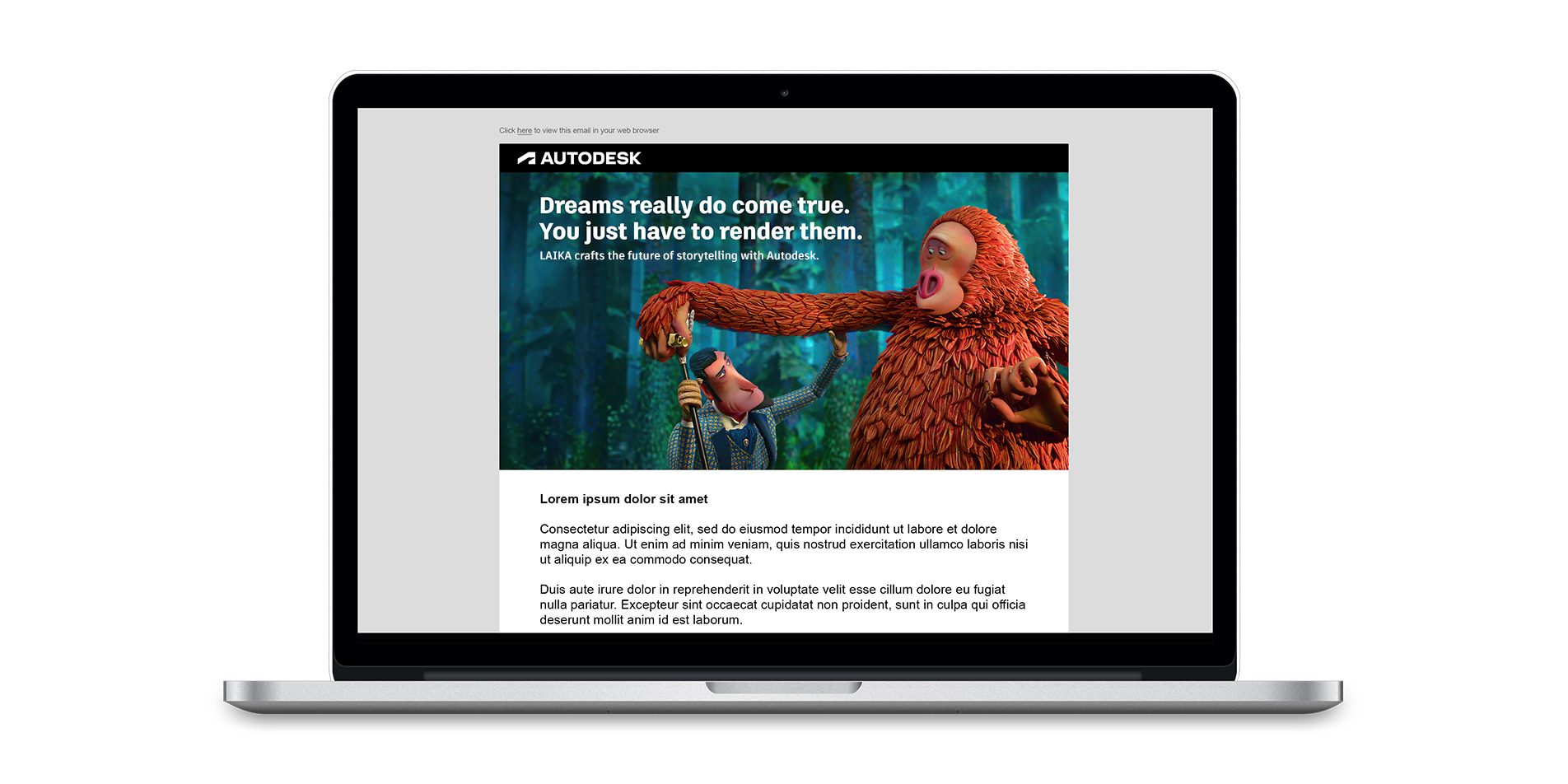 Autodesk campaign example of an email superimposed on a laptop