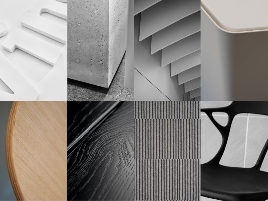 Collage of close up images of furniture and materials