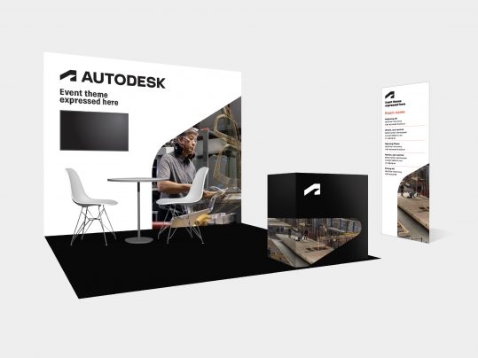 Autodesk branding on branded event stalls