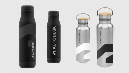Examples of water bottles with Autodesk branding