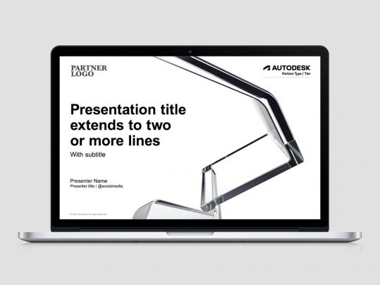 Example of a presentation slide with branding and an Autodesk logo