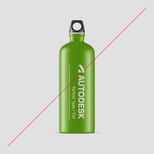 Example of how to not show Autodesk branding on a green water bottle