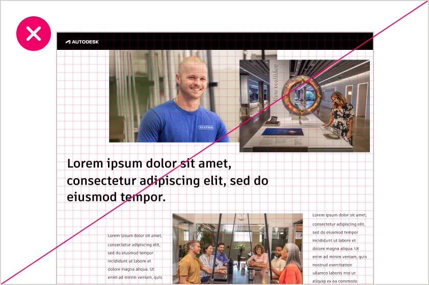 Example of incorrect usage of the grid, wherein elements are misaligned with the underlying grid