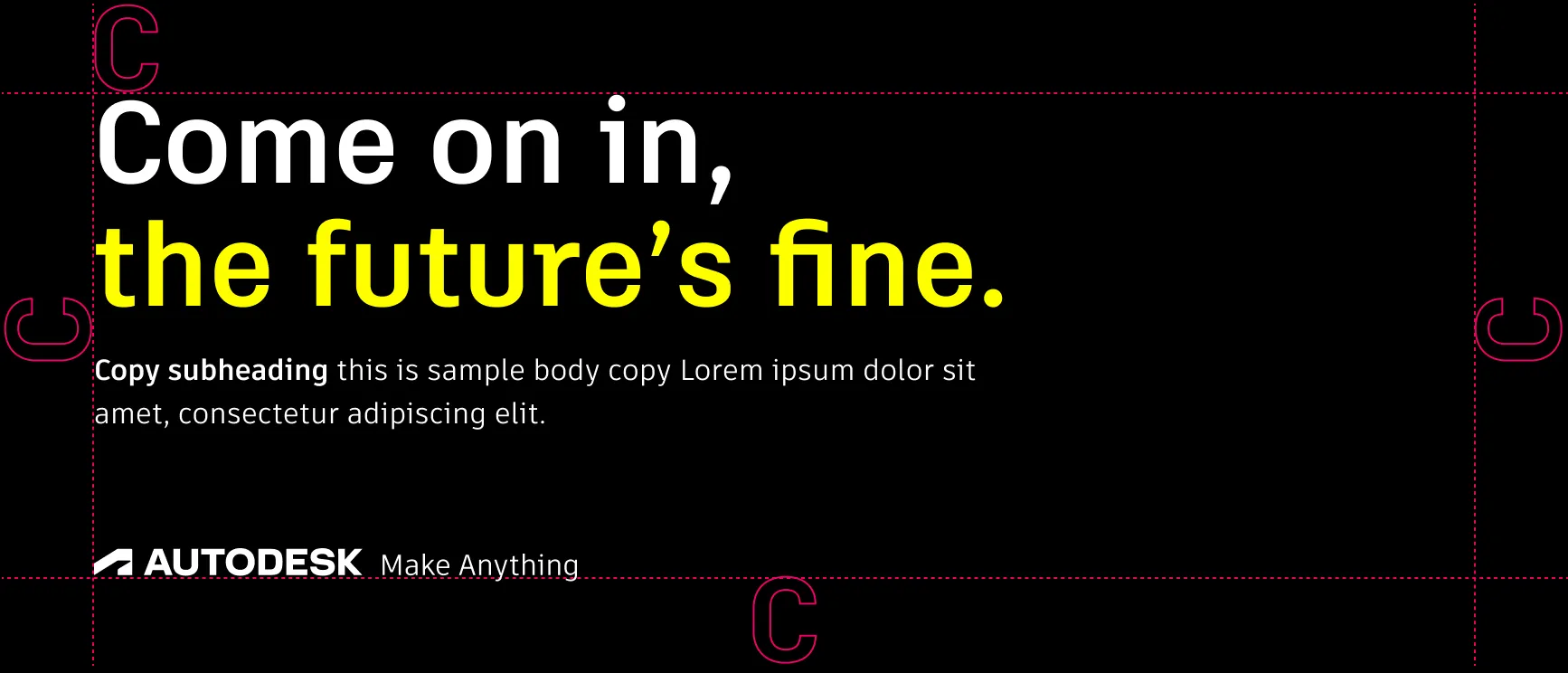 Example showing ample clear space on the edges of a layout to create balance with the large, bold typography