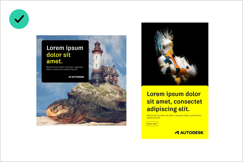 Two social media ad examples showing usage of imagery with structured layouts that provide a clear visual hierarchy