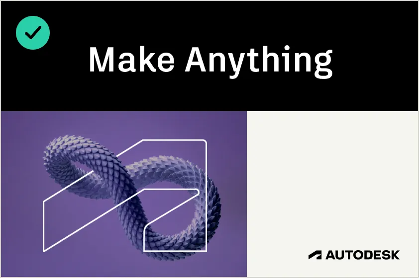 Example of a layout that selectively uses the The Window (the Autodesk logomark with a stroke) and The Thread (a visual element that weaves through the window) to emphasize key sections