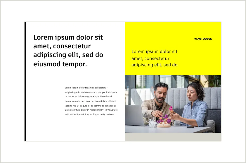 Example of a simple Autodesk-branded layout, showcasing the use of bold color blocking to define sections and draw attention to key content