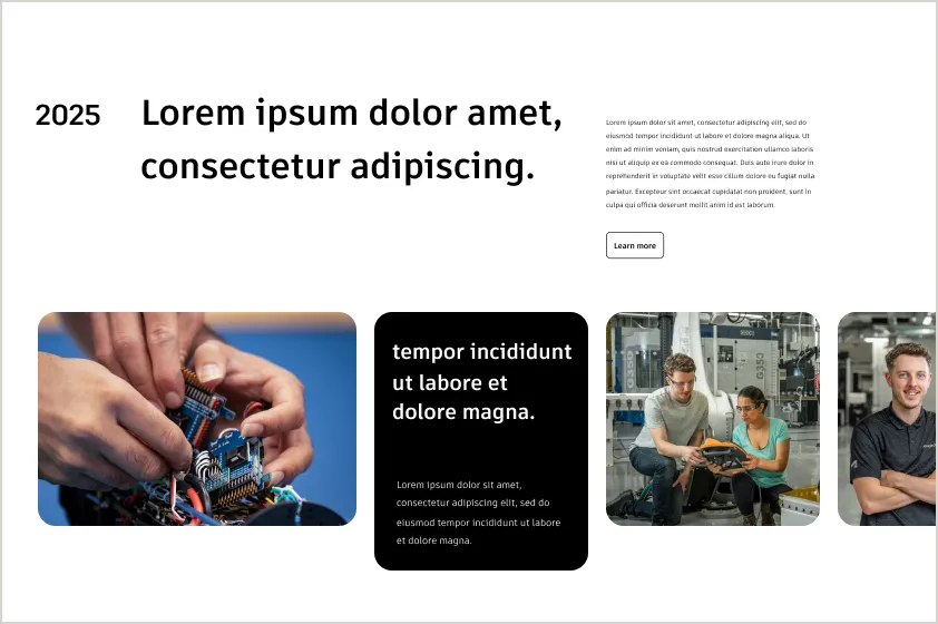 Example of a row of images with rounded corners, which soften the layout and make it feel more approachable