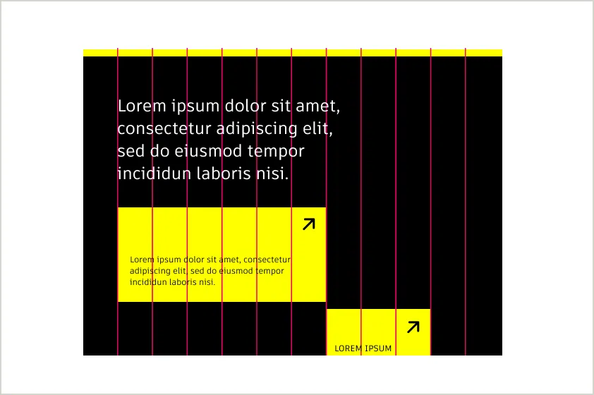 Aligning horizontal placement of typography and visual elements with the columns of Autodesk's grid creates vertical divisions across the layout