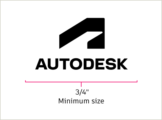 Annotated Autodesk stacked logo, showing a 3/4" minimum size for print