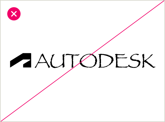 Incorrect usage of the Autodesk logo shown with the wordmark typed out in a custom typeface
