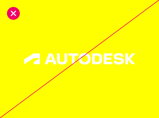 Incorrect usage of the Autodesk logo in white on top of a bright yellow background, compromising its legibility