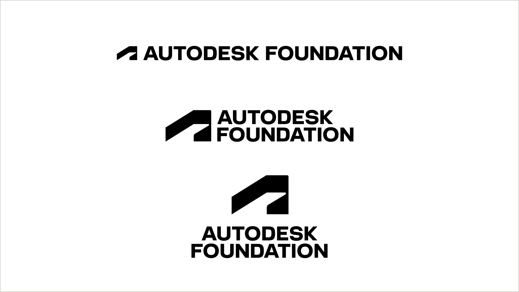 Three lockups of the Autodesk Foundation logo — in a single line, i two lines, and in three lines