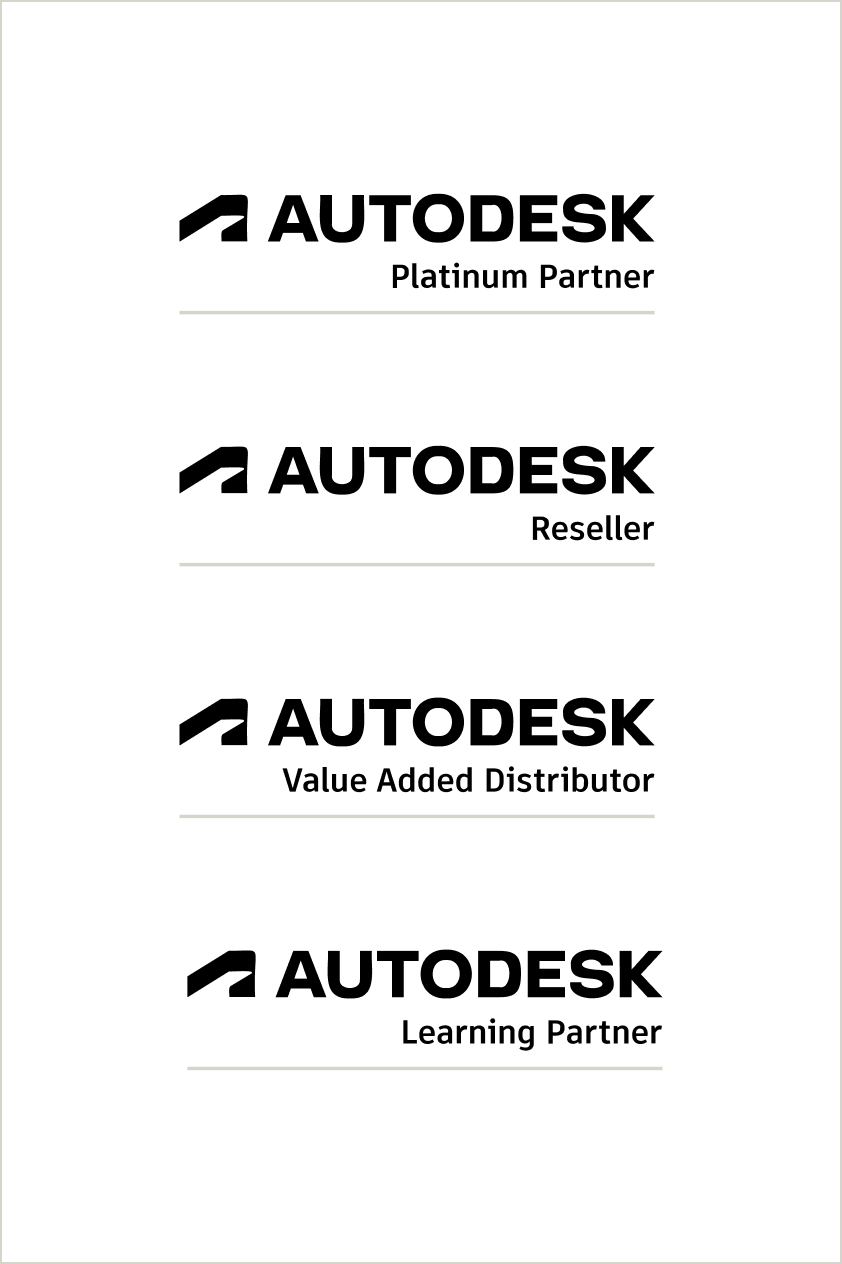 Examples of 4 Autodesk Partner logo lockups — Platinum Partner, Reseller, Value Added Distributor, and Learning Partner