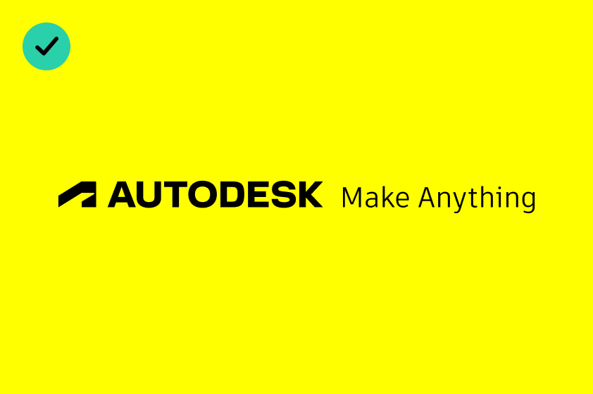 Correct usage of the Autodesk logo in black on a Hello Yellow background