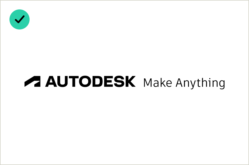 Correct usage of the Autodesk logo and tagline in black on a white background
