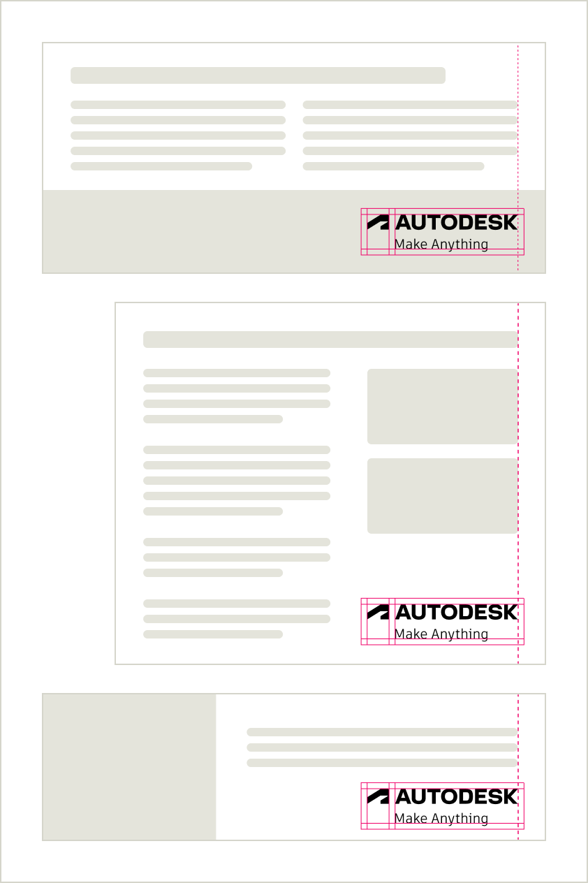 Examples of correct placement of right-aligned logo lockups, showing adequate clear space around the logo, prominent placement, and a high contrast between the lockup and its background