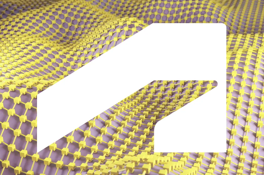 Alternate example of The Window visual device, in which the Autodesk symbol is shown in solid white on top of an abstract 3d rendering