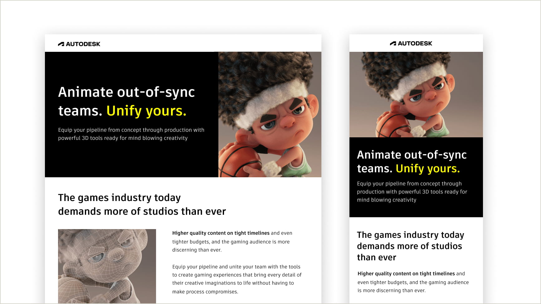 Desktop and mobile mockups of promotional Autodesk emails