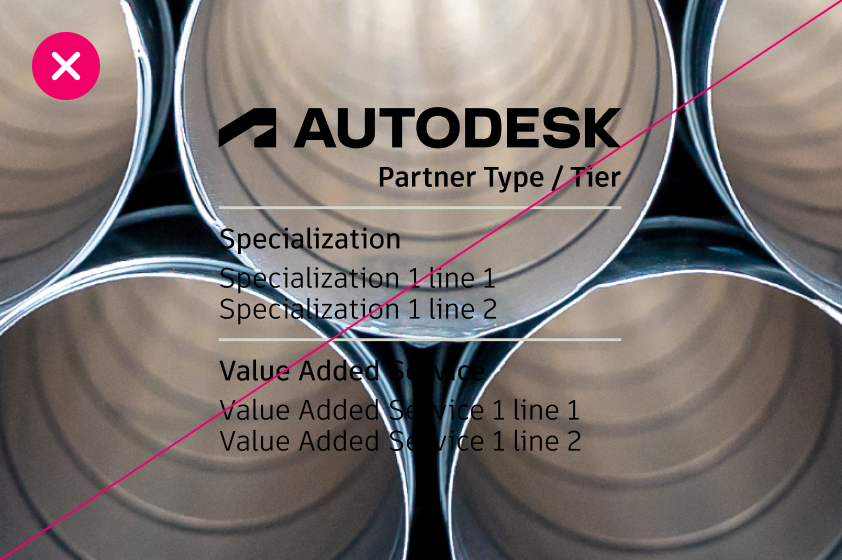 Example of incorrect usage of the Autodesk partner logo in black over a background image that compromises its legibility