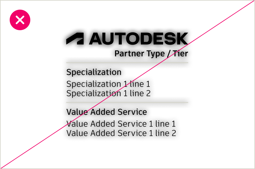 Example of incorrect usage of the Autodesk partner logo stylized with a blurry drop shadow