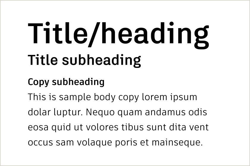 Typesetting example showing multiple levels of information, with titles, headings, and title subheadings in Artifakt Legend Bold, and body copy and copy subheadings shown in Artifakt Element