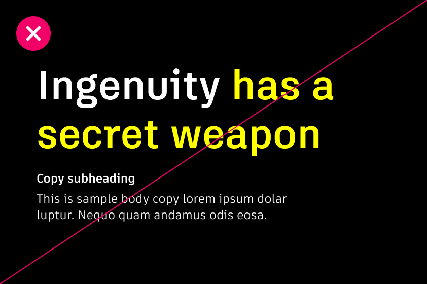 Incorrect usage of typography, wherein Autodesk White and Hello Yellow are both used for type color, but the use of yellow spreads across a line break