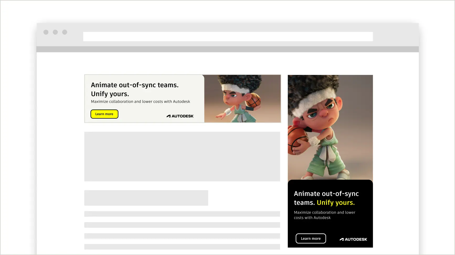 Examples of the banners in a mock web window.
