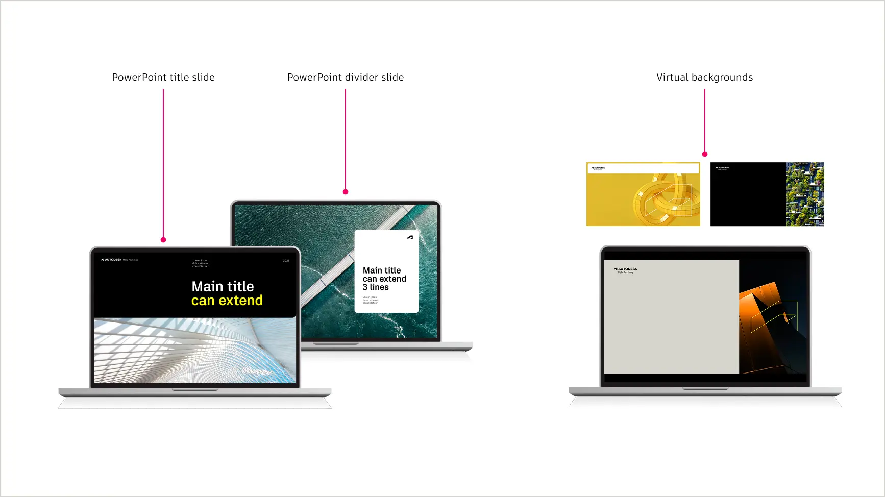 Examples of different digital assets that can be made for an event, including Powerpoint slides and virtual backgrounds.