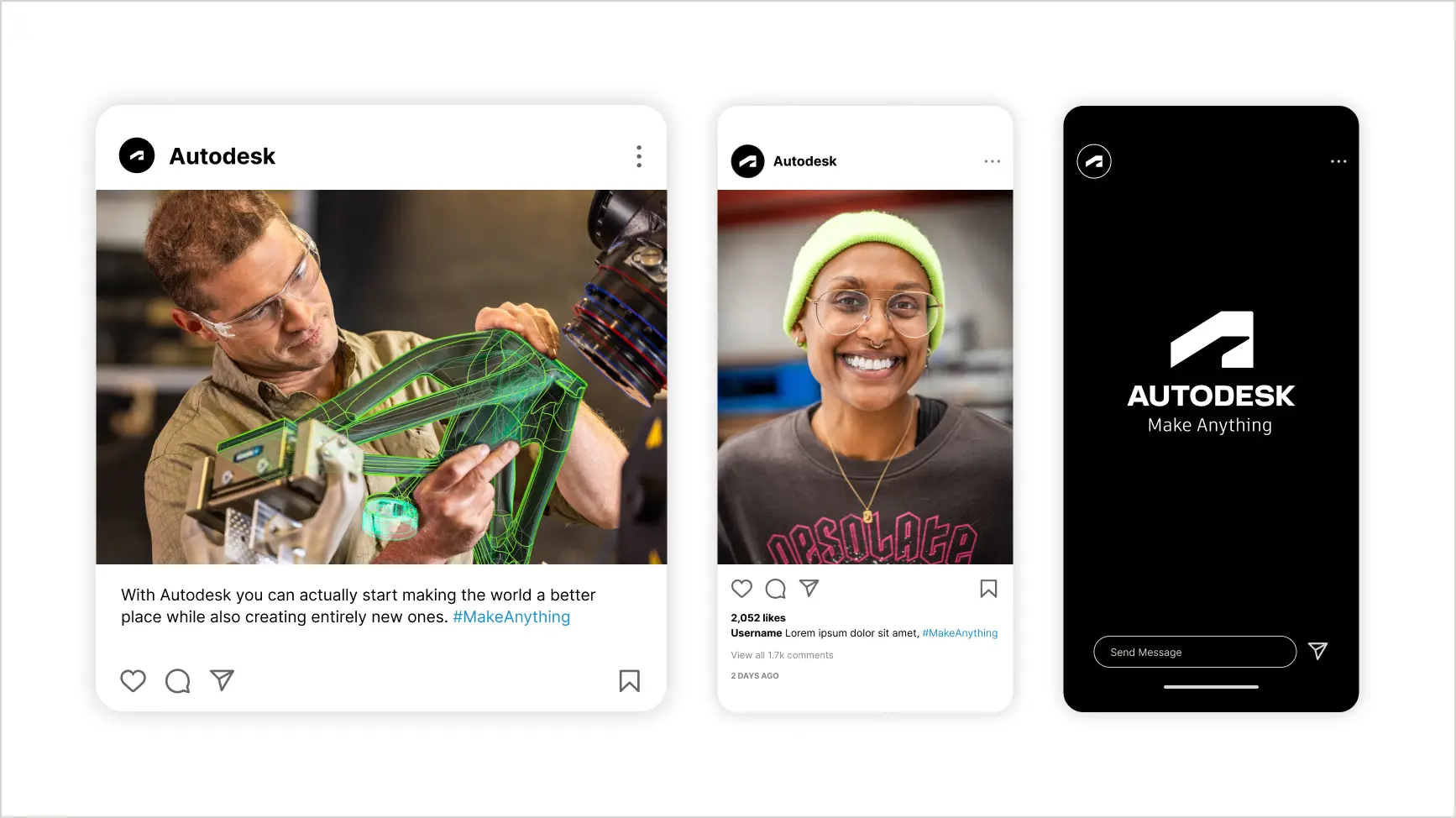 Examples of how to use the "Make Anything" tagline on social media, including in captions and Instagram stories.