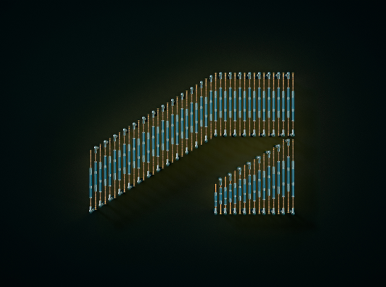 Metallic rods with glowing accents lift and rotate as they assemble into the Autodesk logo against a dark background.