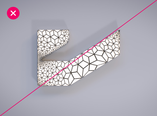 A rotated version of the Autodesk logo made out of interlocking geometric shapes appears on a gray background. The image is crossed out and there is a red x in the top left corner.