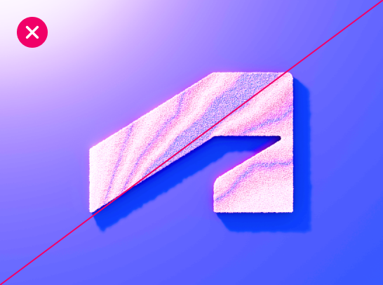 A de-saturated purple and pink version of the Autodesk logo against a purple gradient background. The image is crossed out and there is a red x in the top left corner.