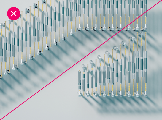 A cropped version of the Autodesk logo, made of metallic rods. The image is crossed out and there is a red x in the top left corner.